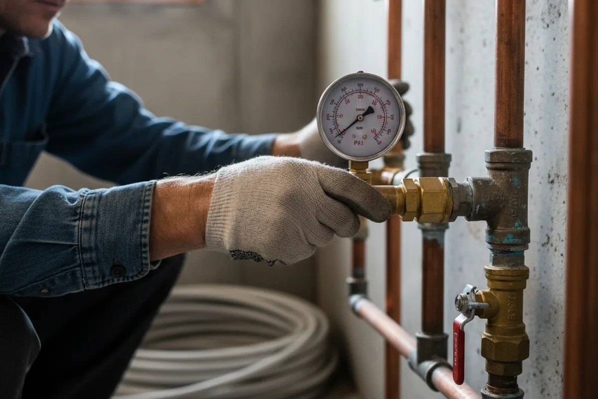 Pressure testing a repaired line during Water Line Repair in Goldsmith